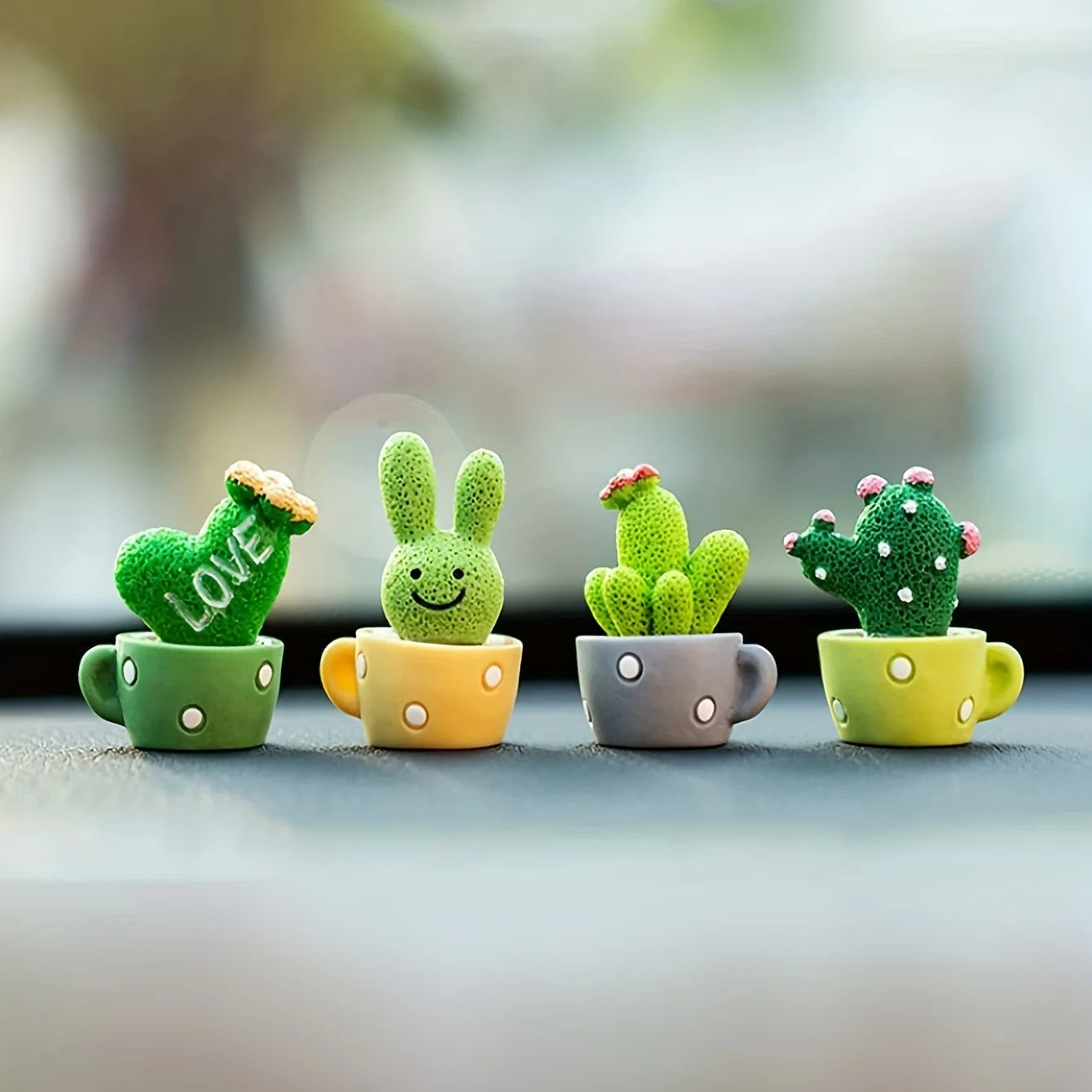 1 Set Of 4, Resin Succulent Cactus Mini Green Plant Car Office Home Living Room Crafts Quick Pick Grocers
